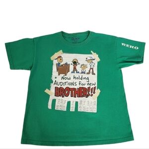 Boys Green Graphic Tee Now Holding Auditions For A New Brother!! Size XL 14 - 16